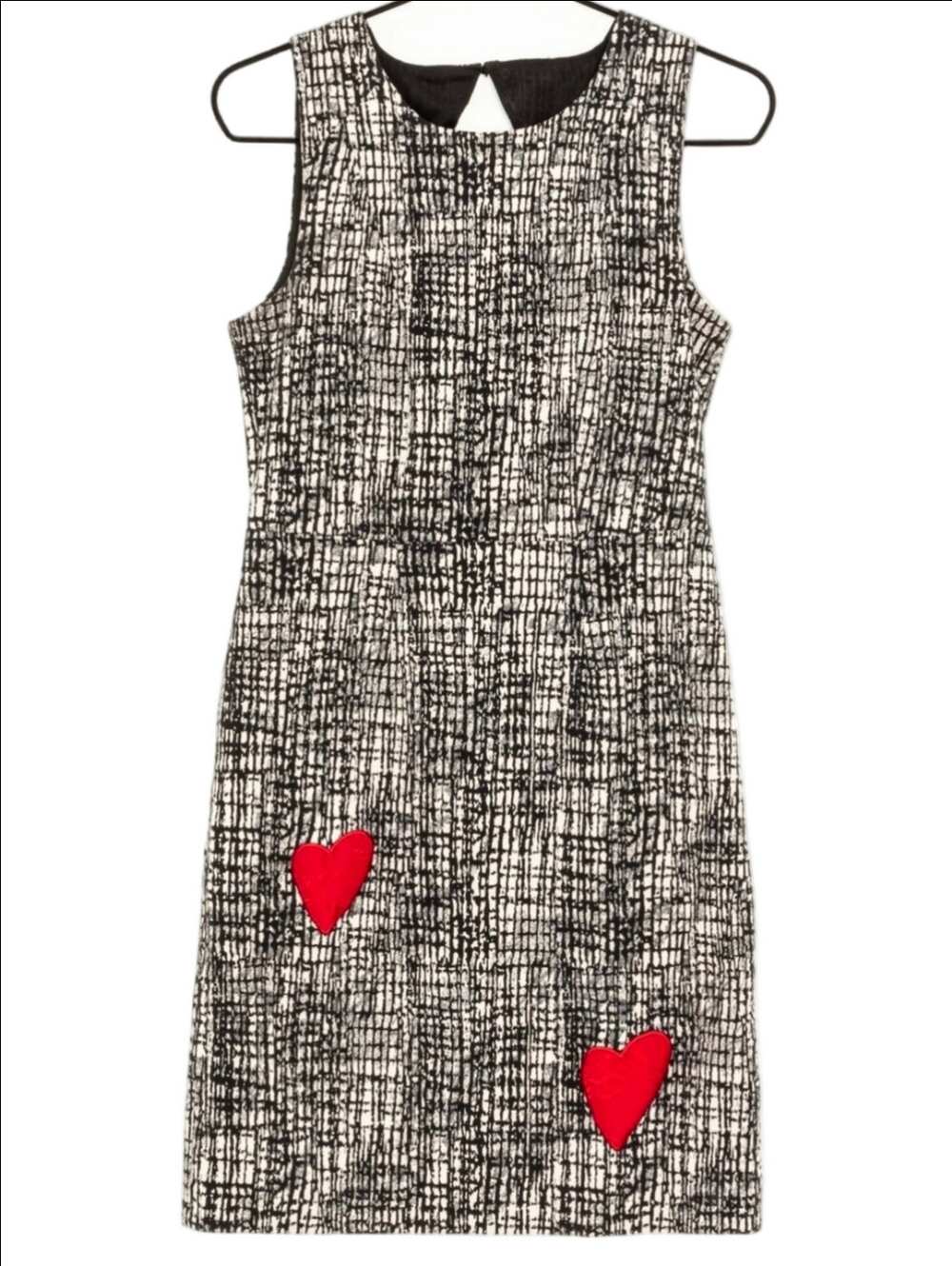 Desigual Black White Heart Appliqué Mini Dress Artsy Y2K EU 42 L
